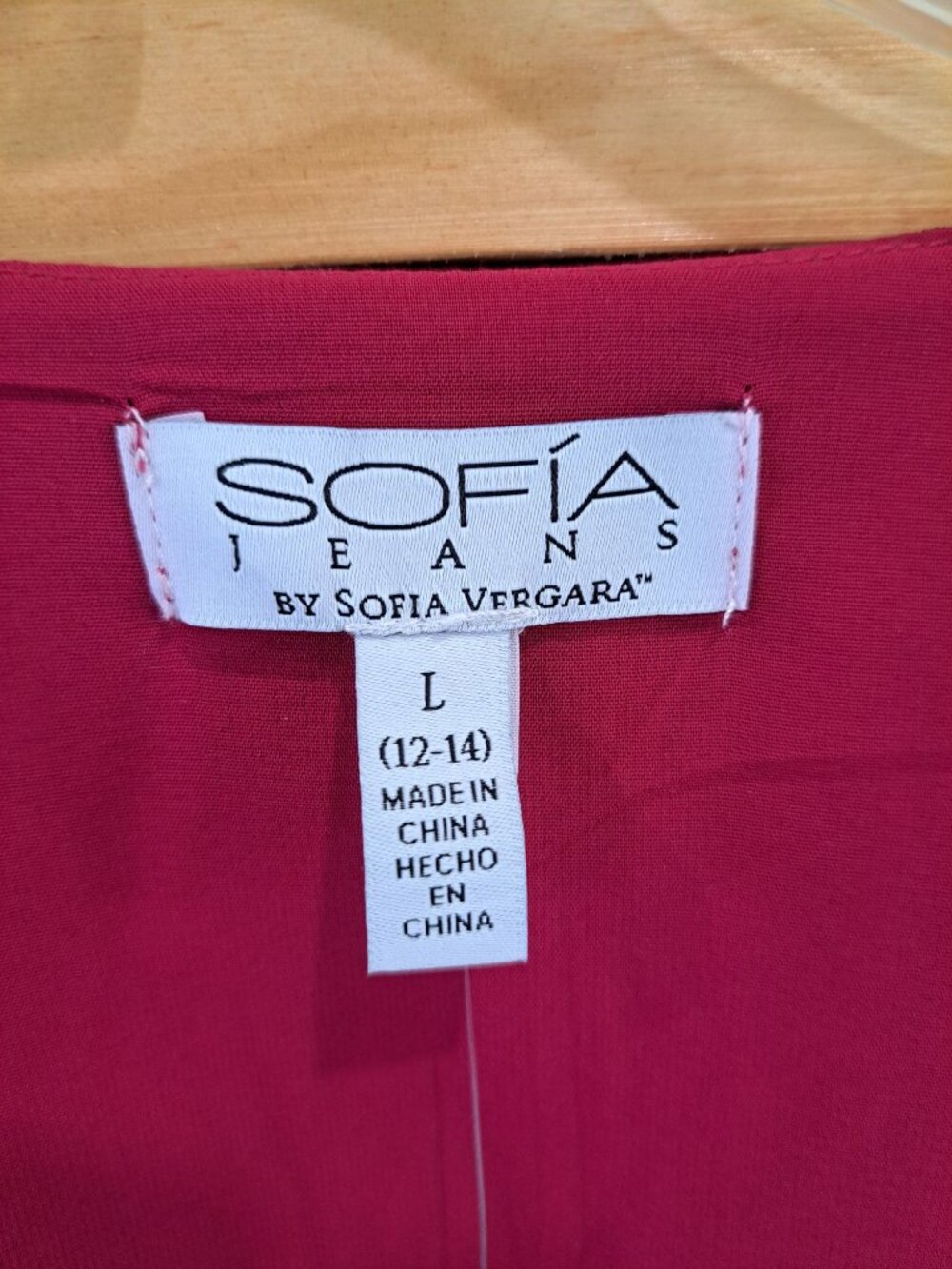 New Sofia Vergara Womens Red V-Neck Wrap Blouse Baloon Long Sheer Sleeves Large - Picture 5 of 11